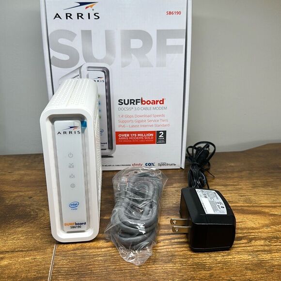 ARRIS SURFboard White SB6190 DOCSIS 3.0 Cable Modem 1.4gbps 32x8 Modem Channels - Picture 1 of 9